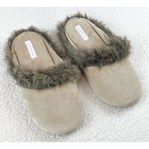 CHARTER CLUB • Cream/Brown Faux Fur Trimmed House Slippers - Picture 9 of 16